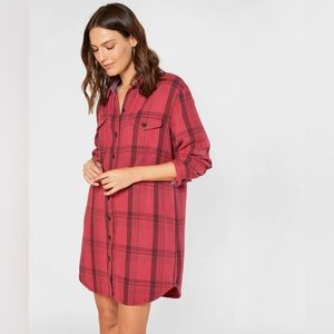 Outerknown Blanket Shirt Dress in Dusty Red Cusco Plaid size M